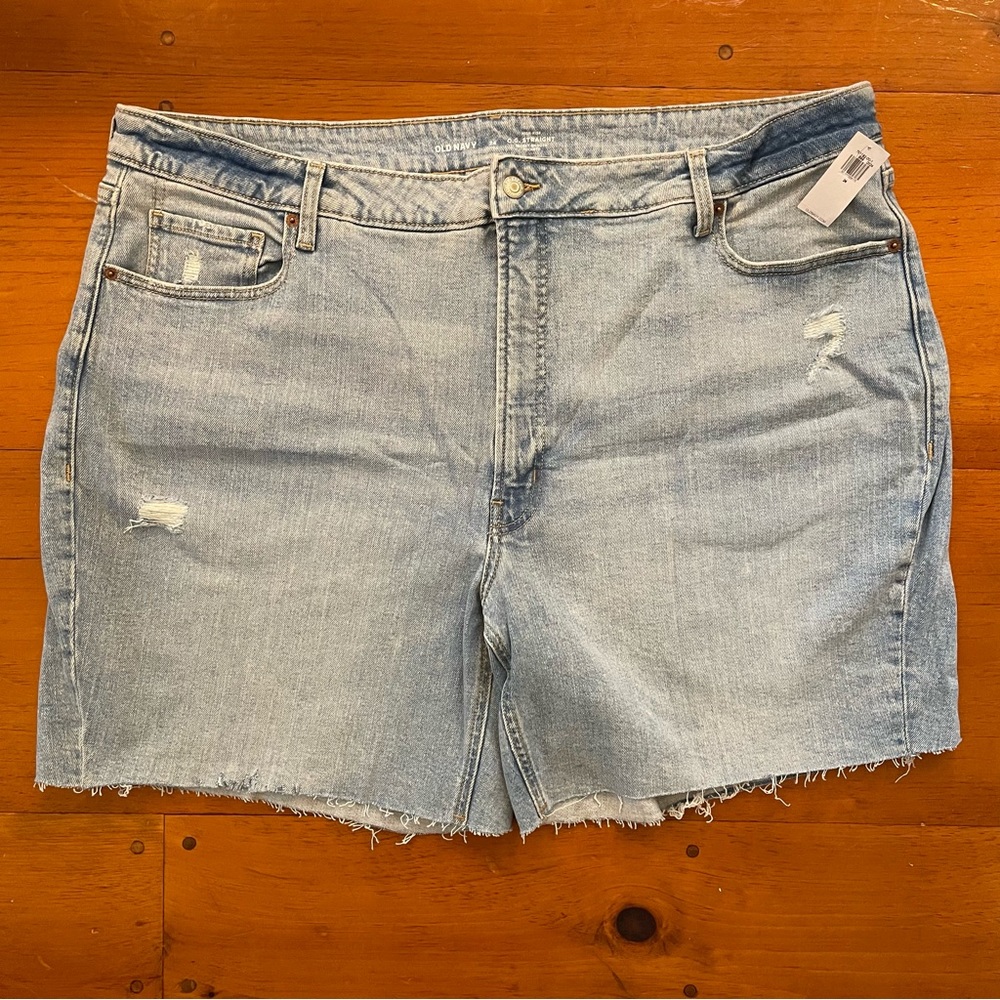 Old Navy High Rise O.G. Straight Secret Smooth Pockets Cutoff Shorts Light Blue